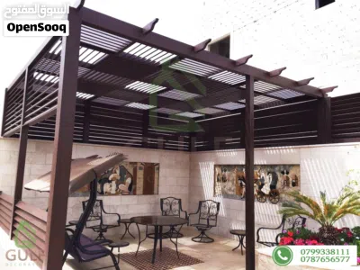 مظلات ابواب درابزين سيكوريت ماتورات حدائق تصميم بيرجولا غرف مغلقة المنيوم خشابي pergola خشب حديد 2