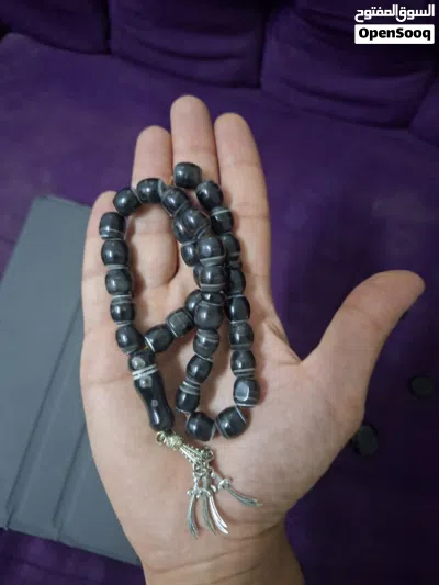 مسباح جزع عقيق يمني أسود طبيعي natural black yamani agate misbah beads 3