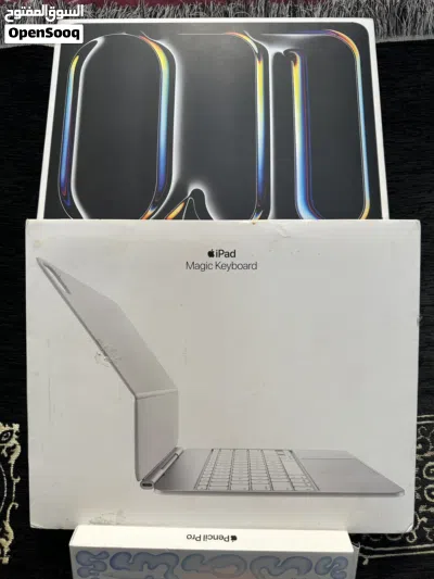 ايباد برو M5 احدث ايباد مقاس 13 inch بطاريه 100% معاه apple Magic Keyboard و apple pencil pro وضمان 3