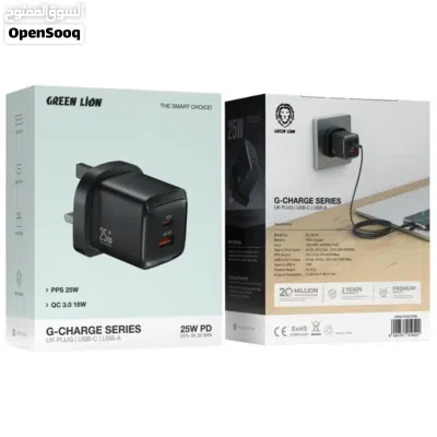 شاحن حائطي مزدوج المنفذ من سلسلة G-Charge من Green Lion بقوة 25 وات 2