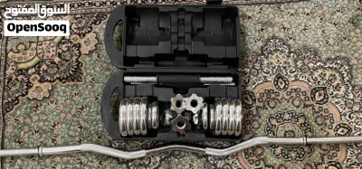 مجموعه دامبل (15kg) قابله للتعديل والتركيب وسهله الاستعمال + عصا حديد متعرجه 2