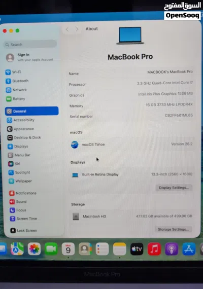 MacBook 2020 Pro A2251 i7 16gb ram 512gb Touch Bar & I'D macOS Tahoa 26.2 Built-in Retina Display 3