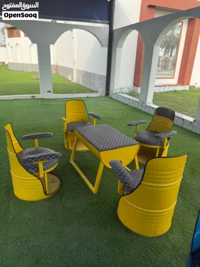 طقم جلسة خارجية كراسي براميل راقية - Premium drum furniture set 2