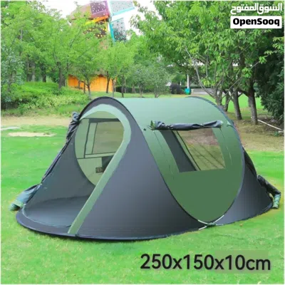 3-4 Person Instant Outdoor Tent designed for camping or beach use, featuring a green and black color 3