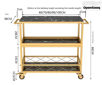 Gold Marble Top Bar Cart, 3-Tier Rolling Serving Trolley with Wine Storage for Home Dining Room 3