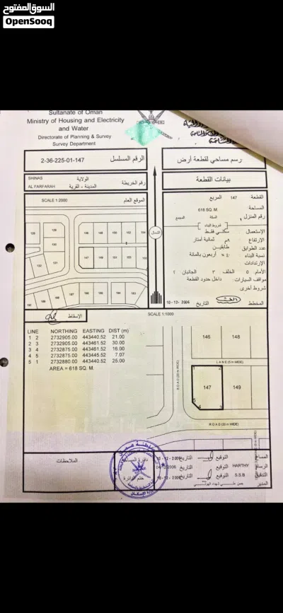 ارضين سكنيات شبك في ولاية شناص منطقة الفرفارة موقع جميل قريبات من مخطط الغوابي 2