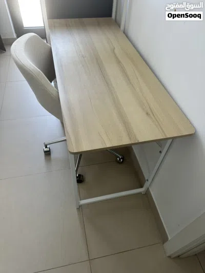 IKEA study desk with shelving unit and chair for sale — AED 350 for everything. 4