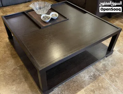 Modern Dark Wood Coffee Table with Sliding Tray 2