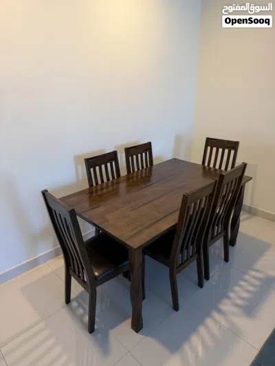 Dining table set of 6 chairs leather seat 3