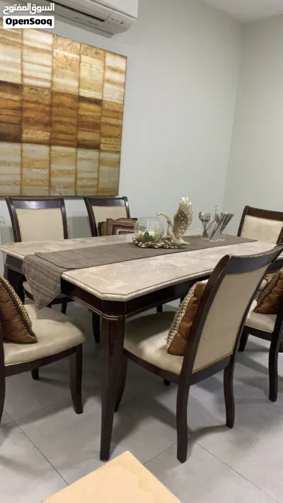 Dining table with 6 chairs - wooden frame, marble top inset 3