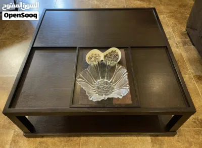 Modern Dark Wood Coffee Table with Sliding Tray 3