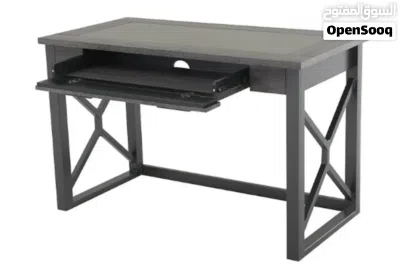 Executive Writing Desk – Espresso-Gray Wood & Black Glass 3