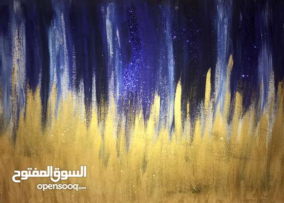 blue and golden colour frame painting