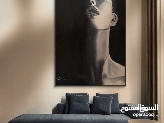 black and white oil painting on canvas 100*60 cm