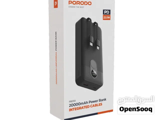 باوربانك بورودو بقوة 20000mAh بقدرة 22.5 واط تحوى على اسلاك مدمجة للشحن لايتنج و USB-C