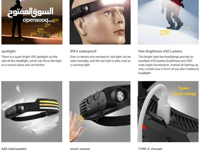 كشاف رأس ليد ثلاثي شحن مع حساس ضد الماء حركه شريط اضائه يوضع على الراس ضوء اضائه رحلات طوارئ اضائه