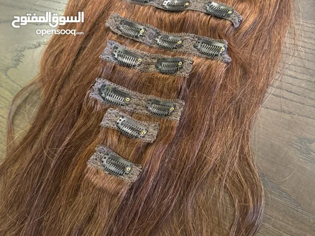شعر طبيعي 100/100 جديد غير مستعمل (كلبسات 8 قطع ) لون بني