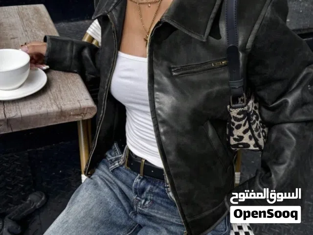 سترة جلدية ميديم – لون رمادي  Medium Leather Jacket – Gray  मीडियम लेदर जैकेट – ग्रे