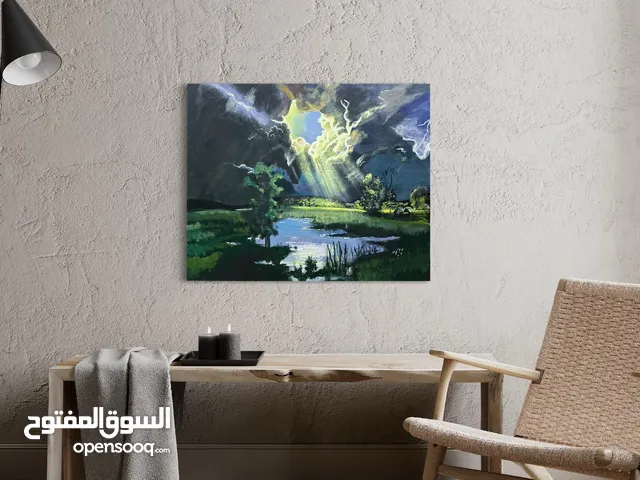 لوحه فنيه طبيعيه مقاس60في50 اللوان اكريليك