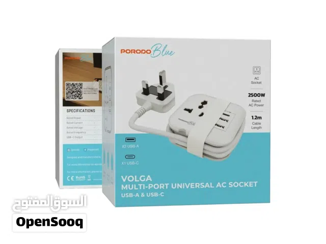 مقبس كهربائي عالمي متعدد المنافذ بورودو بقدرة 2500W مع منافذ USB-A و C