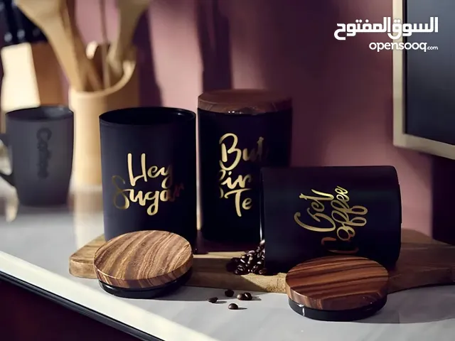 Tea, Coffee & Sugar Canisters Set of 3 – Black Storage Jars with Bamboo Lids