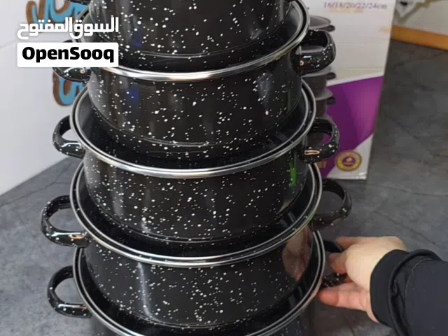 طقم قدور مينا فاخر 5 قطع بغطاء زجاجي