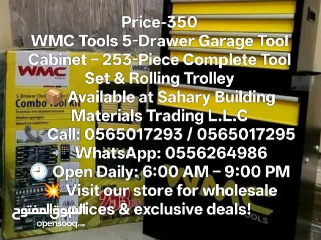 WMC Tools 5-Drawer Garage Tool Cabinet – 253-Piece Complete Tool Set & Rolling Trolley