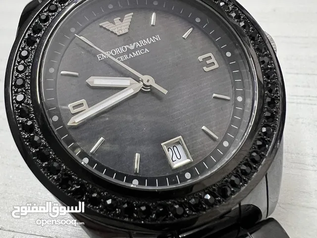 EMPORIO ARMANI BLACK STEEL CERAMICA WITH CRYSTALS AR 142 اصلية 100% جديدة ولا خدش