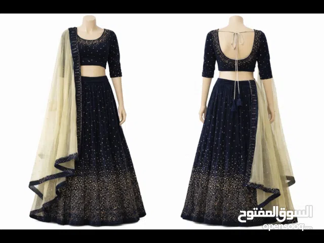 Elegant Navy Blue Lehenga Choli with Golden Embellishments