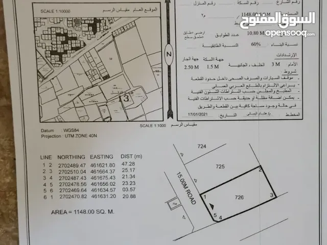 أرض سكنيه للبيع بمساحة 1148 ‎ متر مربع في فلج القبايل