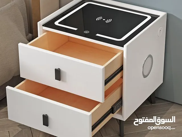 Smart Bedside Table, Multi-Functional Nightstand End Table, Wooden Side Table, with Wireless Chargin