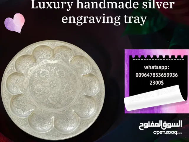 Hand -carved engraving tray with silver top