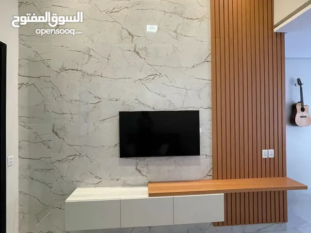 Stylish Wall-Mounted MDF TV Console with Wood and Marble Combination for Living Room Interiors