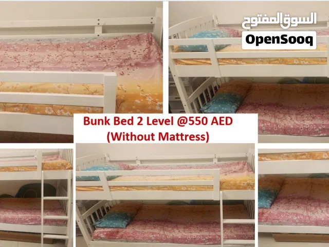 White Wooden Bunk Bed - 2-Level (Without Mattresses) @550 AED