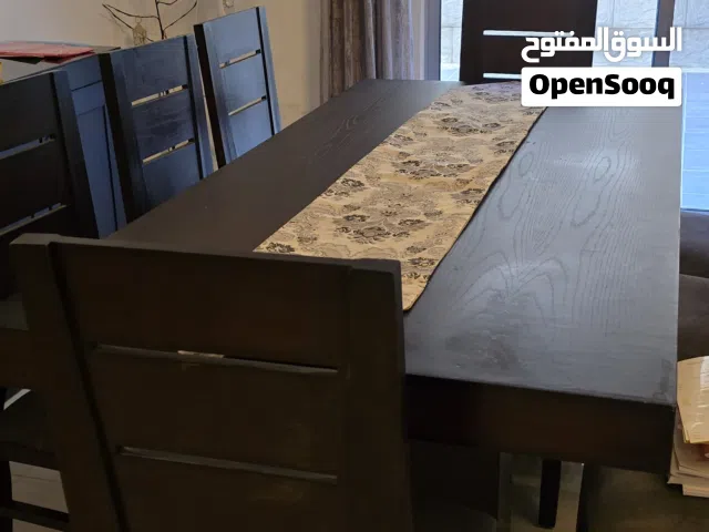 طاوله سفره 8 كراسي مع بوفيه ومرايه لون بني غامق