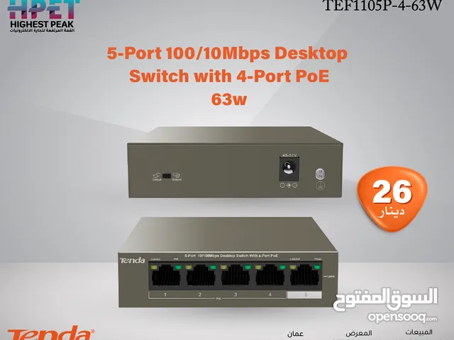 محول 63w Tenda TEF1105P-4-63W 5-Port 10/100Mbps Desktop Switch with 4-Port PoE