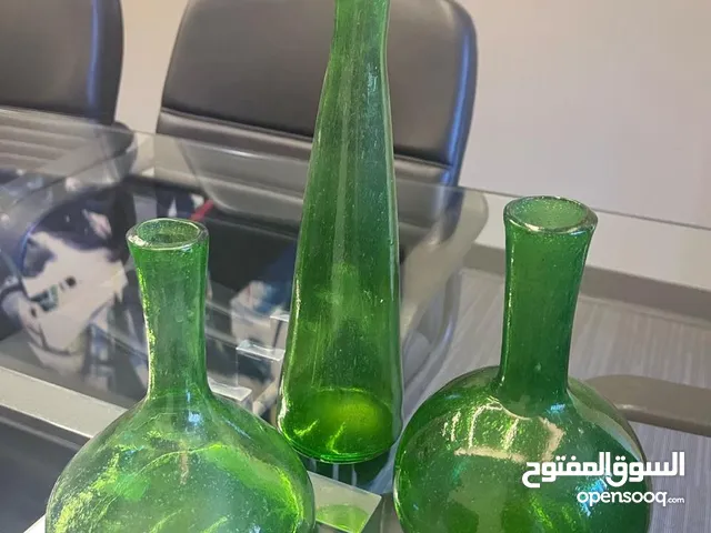 Elegant Used Home Decor - Set of 3 Green Glass Vases