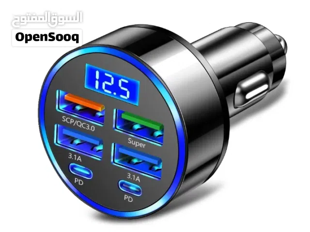 شاحن سيارة سوبر سريع وأنيق – 6 منافذ مع شاشة رقمية