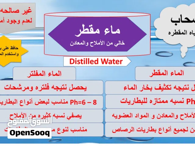 ماء مقطر خالي من الاملاح و المعادن و المواد العضويه