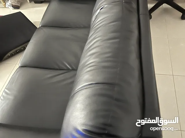 Sofa set 3 seater + 2 seater + 1 seater  Black leather  Good condition 180 rial