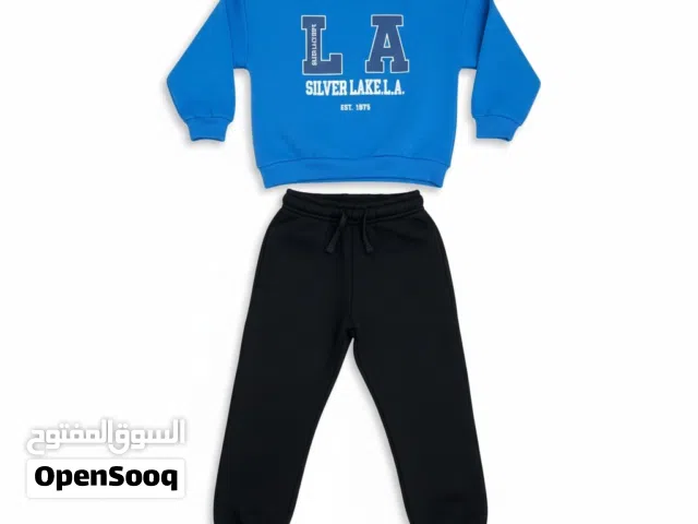 Kids Cotton Tracksuit Set – Blue LA Sweatshirt & Black Joggers