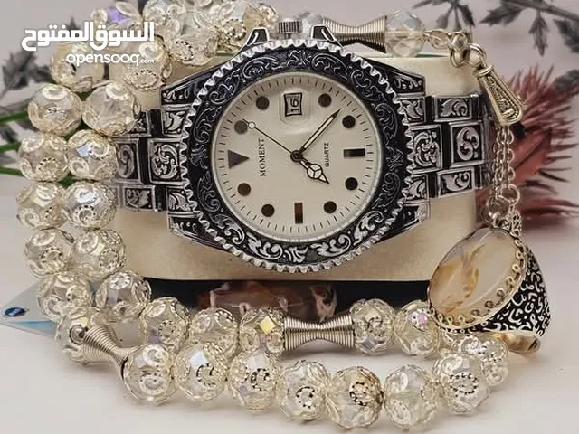 طقم ساعه ضد الماء وخاتم من الفضه والعقيق اليماني الطبيعي