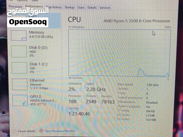 جهاز ممتاز استخدام سنة Gtx 1655 Ryzen 5 3600 16g ram بشغل اي لعبه و برامج الهندسة