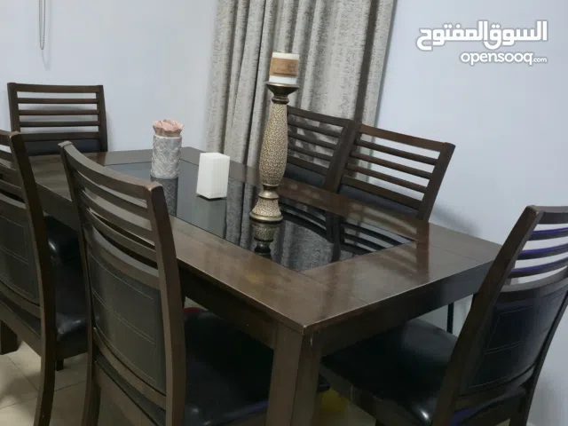 6-Seater Wooden Dining Table with Glass Top – Good Used Condition