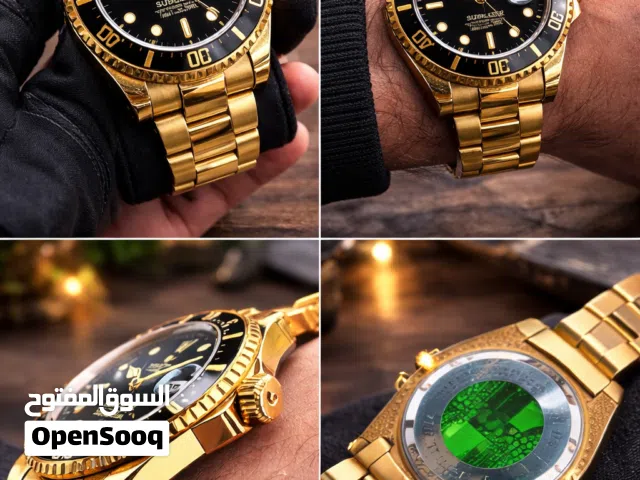 ساعة رجالية فخمة – ستايل رولكس ذهبي ووجه أسود