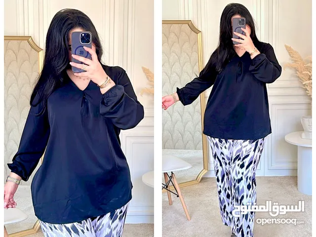 اونسبل 2 قطع شوميز سانبل كريب روزا طايحة مع سروال شارلي مصنوع بتوب كريب لولاه