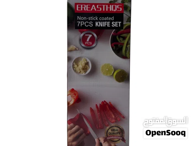 طقم سكاكين مطبخ EREASTHQS – 7 قطع بطبقة مانعة للالتصاق مع حامل أكريليك