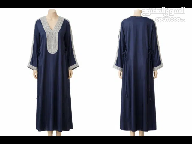Elegant Navy Blue Kaftan Dress with Embroidery