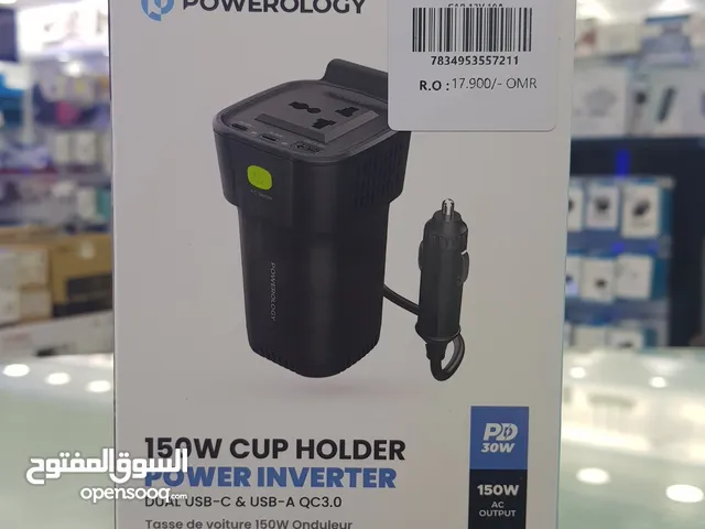 Powerology 150w cup holder power inverter dual type-c charging port car Charger