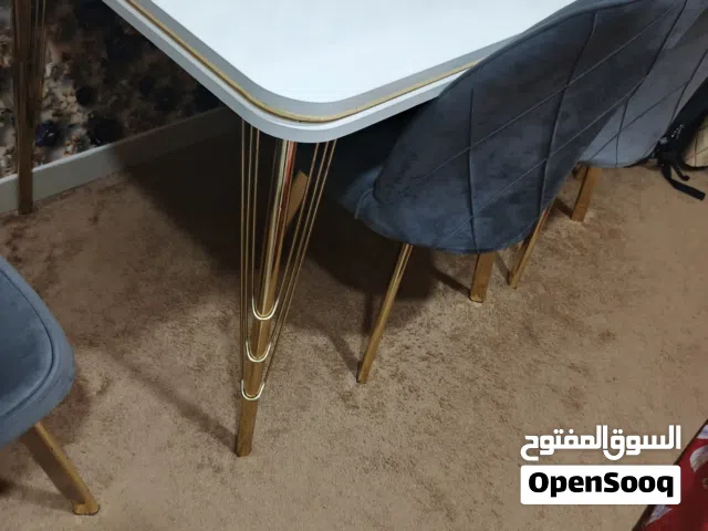 Modern Dining Table Set with 4 Velvet Chairs  Gold Legs  Excellent Condition